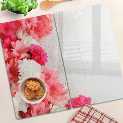 Schneidebrett glas Blumen in Rosa- und Weißtönen
