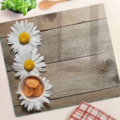 Schneidebrett glas Blumen auf einem Holzhintergrund