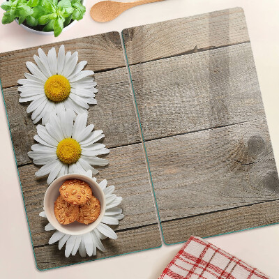 Schneidebrett glas Blumen auf einem Holzhintergrund