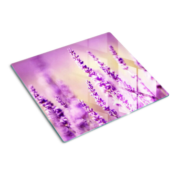 Schneidebrett glas Lavendelblüten auf einem Hintergrund mit Farbverlauf