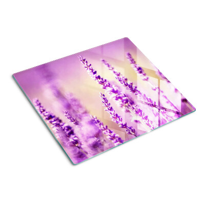 Schneidebrett glas Lavendelblüten auf einem Hintergrund mit Farbverlauf