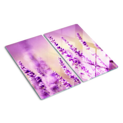 Schneidebrett glas Lavendelblüten auf einem Hintergrund mit Farbverlauf
