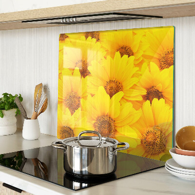 Schneidebrett glas Sonnenblumen auf gelbem Hintergrund