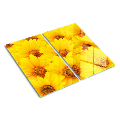 Schneidebrett glas Sonnenblumen auf gelbem Hintergrund