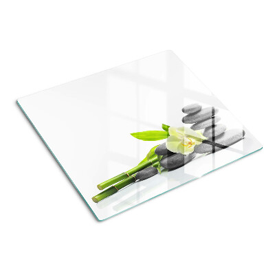 Glasschneidebrett Orchidee und Spa-Steine