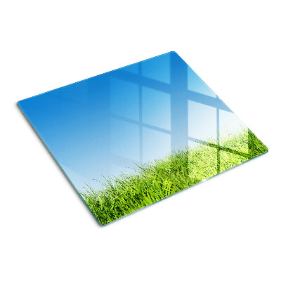 Glasschneidebrett Grüne Wiese unter blauem Himmel