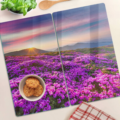 Schneidebrett glas Blumenlandschaft im Sonnenuntergang