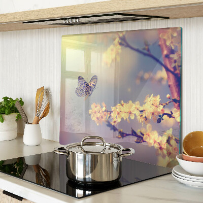 Schneidebrett glas Schmetterlingsmotiv auf Blumenhintergrund