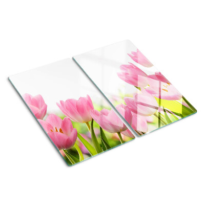 Glasschneidebrett Rosa Tulpen im Garten