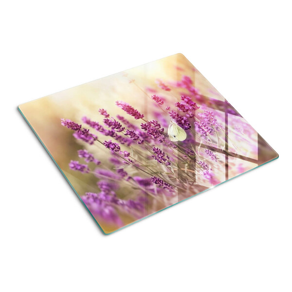 Glasschneidebrett Lavendelfeld mit Schmetterling