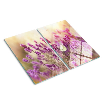 Glasschneidebrett Lavendelfeld mit Schmetterling