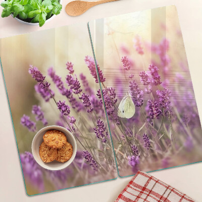Glasschneidebrett Lavendelfeld mit Schmetterling