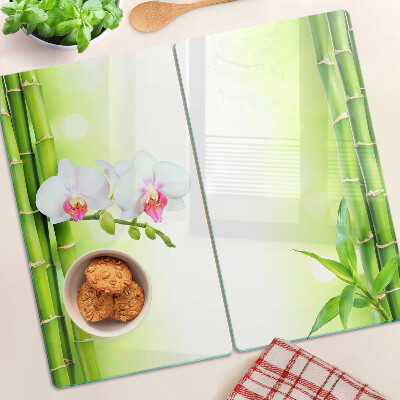 Glasschneidebrett Orchideen und Bambus