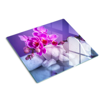 Schneidebrett glas Orchideen auf Steinen