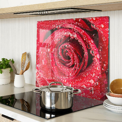 Schneidebrett glas Rote Rose mit Wassertropfen