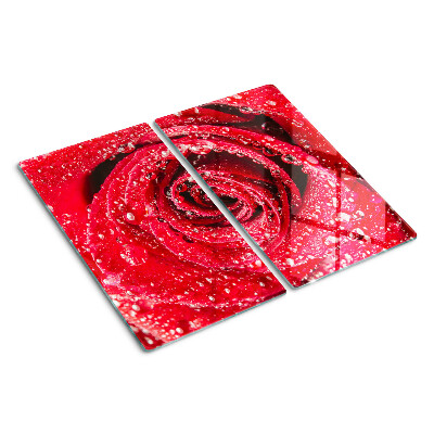 Schneidebrett glas Rote Rose mit Wassertropfen
