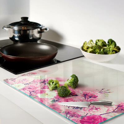 Schneidebrett glas Blumenmotiv in Rosa