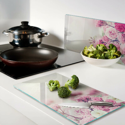 Schneidebrett glas Blumenmotiv in Rosa