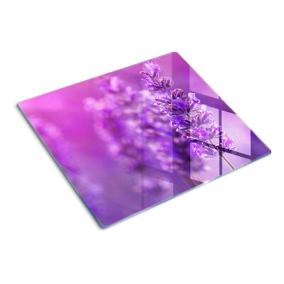Glasschneidebrett Lavendelblüten auf violettem Hintergrund