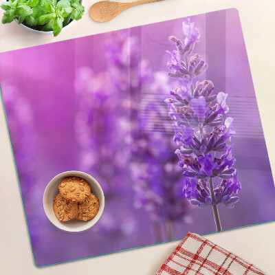 Glasschneidebrett Lavendelblüten auf violettem Hintergrund
