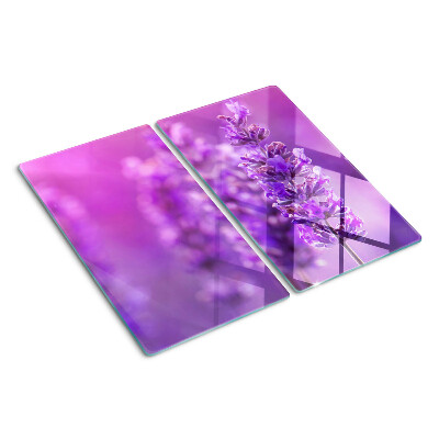 Glasschneidebrett Lavendelblüten auf violettem Hintergrund