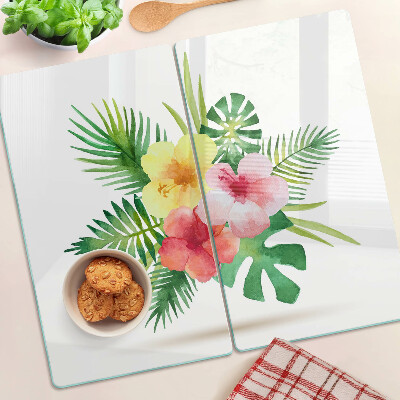 Schneidebrett glas Tropische Blumen und Blätter