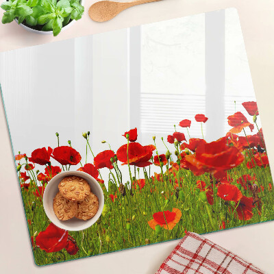 Schneidebrett glas Mohnblumen auf der Wiese