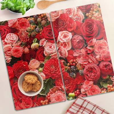 Glasschneidebrett Blumenmuster mit Rosen