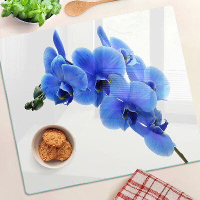 Glasschneidebrett Blaue Orchideen