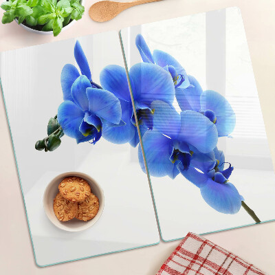 Glasschneidebrett Blaue Orchideen
