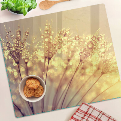Schneidebrett glas Blumen mit Wassertropfen