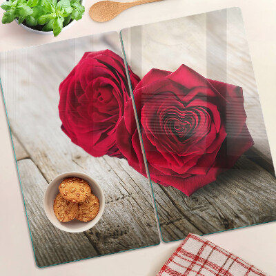 Glasschneidebrett Rote Rosen auf einem hölzernen Hintergrund
