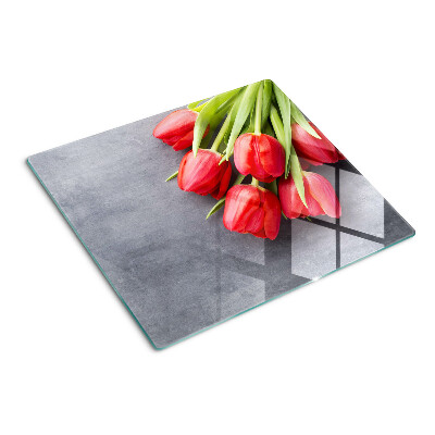 Glasschneidebrett Tulpen auf grauem Hintergrund