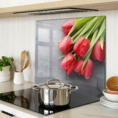 Glasschneidebrett Tulpen auf grauem Hintergrund