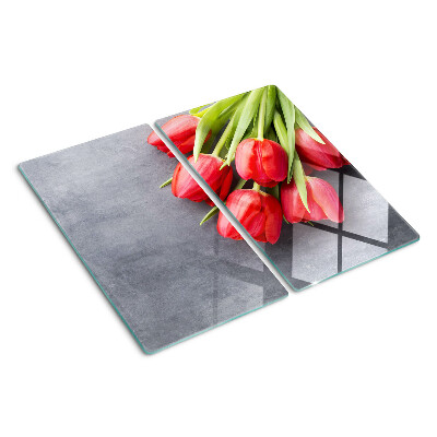 Glasschneidebrett Tulpen auf grauem Hintergrund