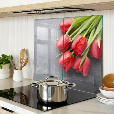 Glasschneidebrett Tulpen auf grauem Hintergrund
