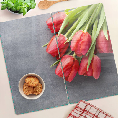 Glasschneidebrett Tulpen auf grauem Hintergrund