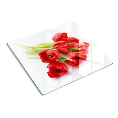 Glasschneidebrett Rote Tulpen auf weißem Hintergrund