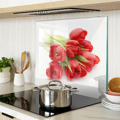 Glasschneidebrett Rote Tulpen auf weißem Hintergrund