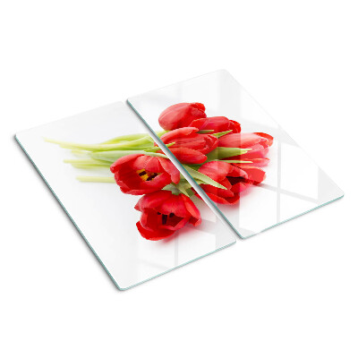 Glasschneidebrett Rote Tulpen auf weißem Hintergrund