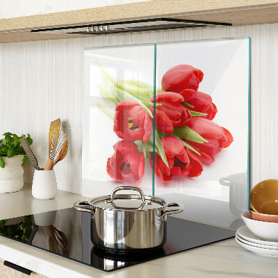 Glasschneidebrett Rote Tulpen auf weißem Hintergrund