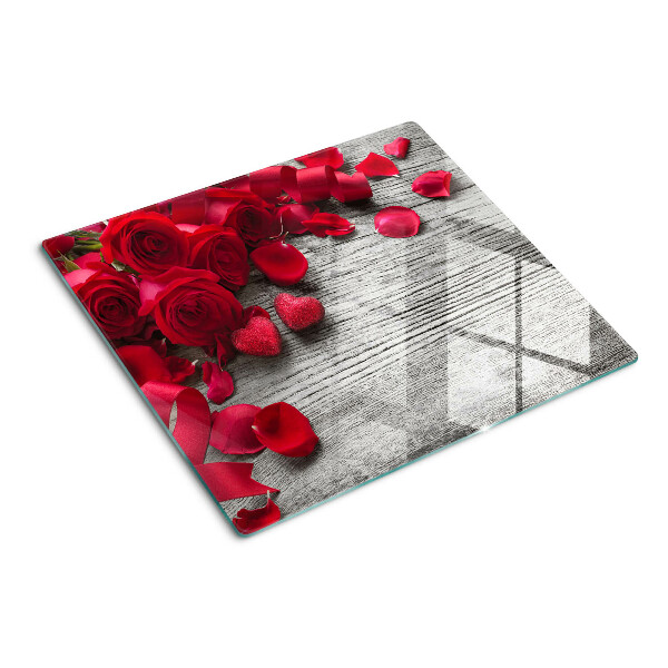 Schneidebrett glas Rosen und Herzblüten
