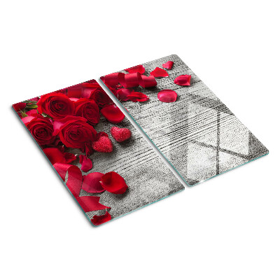 Schneidebrett glas Rosen und Herzblüten