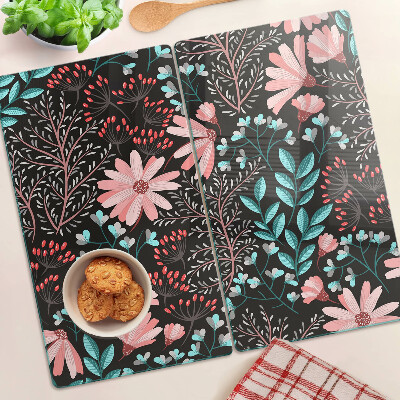 Schneidebrett glas Blumenmuster auf dunklem Hintergrund