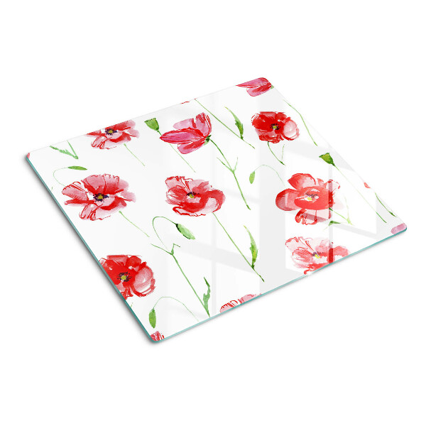 Glasschneidebrett Mohnmuster mit Blumen