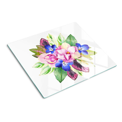 Schneidebrett glas Blumenmuster mit rosa und blauen Blumen