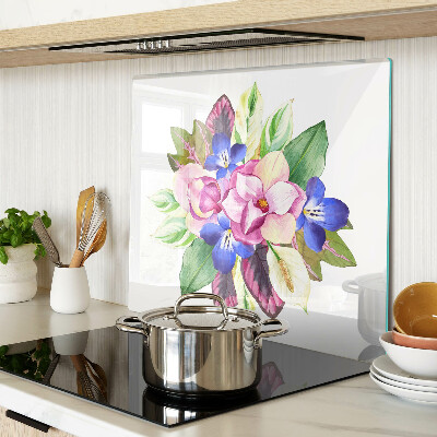 Schneidebrett glas Blumenmuster mit rosa und blauen Blumen