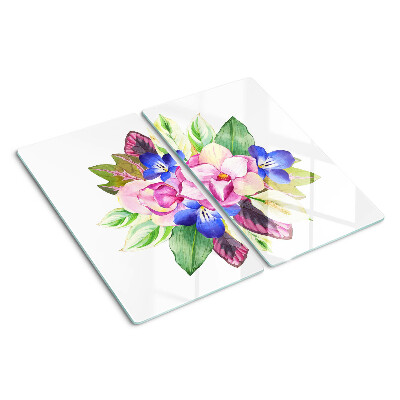 Schneidebrett glas Blumenmuster mit rosa und blauen Blumen
