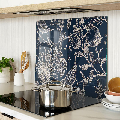 Schneidebrett glas Blumen und Vögel auf dunklem Hintergrund