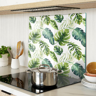 Glasschneidebrett Monstera-Blätter in Grüntönen